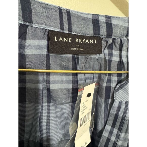 NWT Lane Bryant Puff Sleeve Button Down Blue Plaid Size 12 Blouse - Picture 4 of 8